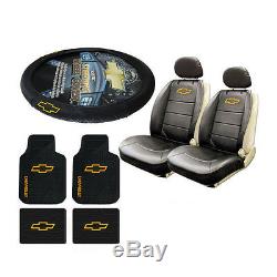 New Chevy Bowtie Logo Car Truck 2 Front Sideless Seat Covers Floor Mats Set