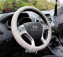 01#New Universal Fit Car Genuine Leather Steering Wheel Cover Wrap (Beige)