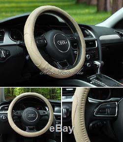 01#New Universal Fit Car Genuine Leather Steering Wheel Cover Wrap (Black)