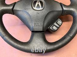 02-06 Acura RSX Type-S Steering Wheel Black Leather with Center Cover Horn OEM