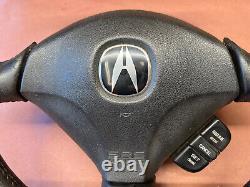 02-06 Acura RSX Type-S Steering Wheel Black Leather with Center Cover Horn OEM