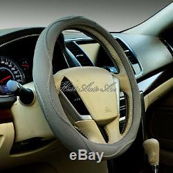 02#New Universal Fit Car PU Leather Steering Wheel Cover Wrap (Beige)
