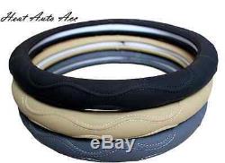 02#New Universal Fit Car PU Leather Steering Wheel Cover Wrap (Beige)