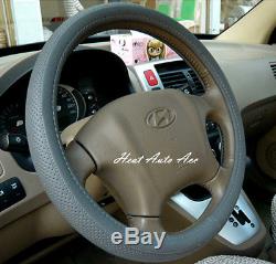 03#New Universal Fit Car PU Leather Steering Wheel Cover Wrap (Beige)