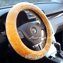 04#New Universal Fit Car Premium Woolen Steering Wheel Cover Wrap (Gold)