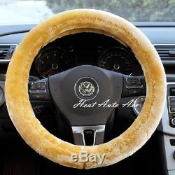 04#New Universal Fit Car Premium Woolen Steering Wheel Cover Wrap (Gold)
