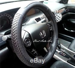10#New Universal Fit Car Genuine Leather Steering Wheel Cover Wrap (Black)