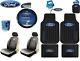 10 PC FORD ELITE SEAT COVERS FRONT/REAR RUBBER FLOOR MATS, STEERING WHEEL COVER