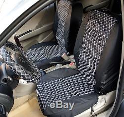 10 pcs Universal PU Leather Car Seat Cover -Black & White w steering wheel cover