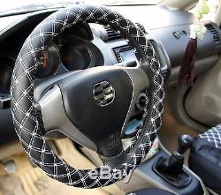 10 pcs Universal PU Leather Car Seat Cover -Black & White w steering wheel cover