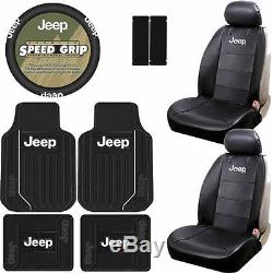 11pcs Jeep Elite Universal Seat Covers Rubber Floor Mats Steering Wheel Cover