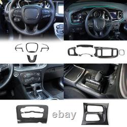 11x Carbon Fiber Steering Wheel Dash Panel Cover Trim Kit for Dodge Charger 15+