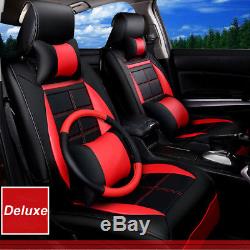 11x Universal 5-Seat PU Leather Car Cover Cushion Headrest+Steering Wheel Cover