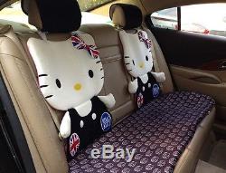 12 PCs Hello Kitty Black Car Seat Cushion Steering Wheel Cover British Style