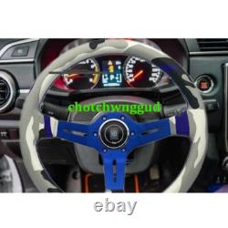 13.5 in Steering Wheel Cover Car Camo Blue lift stem Racing Aluminum