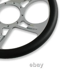 14 Billet Aluminum Steering Wheel 9 Hole with Black Half Wrap Leather GM Chrome