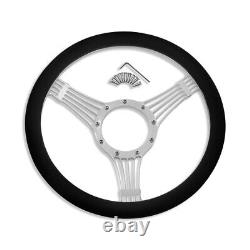 14 Billet Chrome Banjo Style Steering Wheel with Half Wrap Leather & Horn Button
