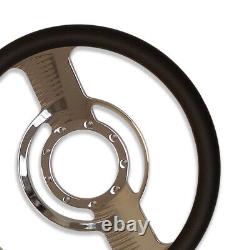 14 Billet Chrome Retro Style Steering Wheel 9 Holes with Black Half Wrap Leather