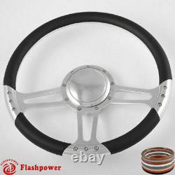 14'' Billet Steering Wheels Red Leather Hot Rod GM Buick Riviera Lesabre w Horn