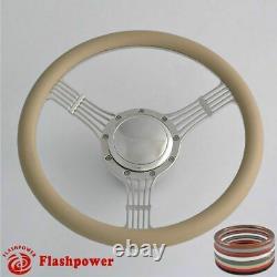14'' Billet Steering Wheels White Half Wrap Banjo Ford Fairlane Galaxie LTD