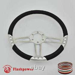 14 UNIVERSAL BILLET ALUMINUM 6 HOLE STEERING WHEEL With WHITE LEATHER WRAP