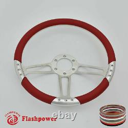 14 UNIVERSAL BILLET ALUMINUM 6 HOLE STEERING WHEEL With WHITE LEATHER WRAP