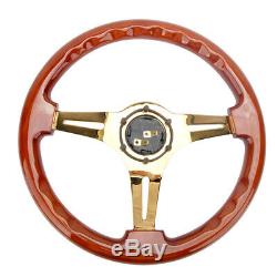14 Wood Grain Steering Wheel 6 Bolts 1.75 Dish Gold Chrome Spoke Fit For Acura