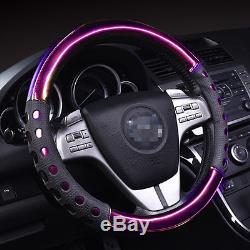 15 38cm Black & Purple Car Auto Steering Wheel Cover Universal fit Comfort Grip