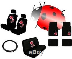 15pc RED LADYBUG Seat Covers Floor Mats Steering Wheel Cover FULL INTERIOR SET