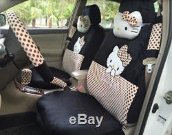 18PCS Hello Kitty Leopard Print Car Seat Covers Steering Wheel Cover Head Pillow