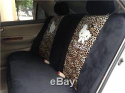 18PCS Hello Kitty Leopard Print Car Seat Covers Steering Wheel Cover Head Pillow
