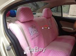 18PCs HelloKitty Universal Pink Car Seat Covers Bow Pillows Steering Wheel Cover
