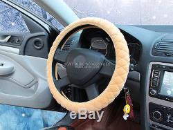 18#New Universal Fit Winter Car Premium Velvet Steering Wheel Cover Wrap (Beige)