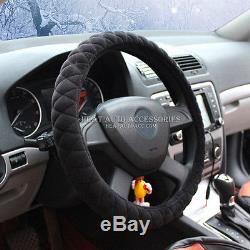18#New Universal Fit Winter Car Premium Velvet Steering Wheel Cover Wrap (Black)