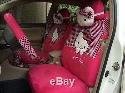 18 PCs Hello Kitty Rose Car Seat Covers Bow Pillow Steering Wheel Cover New