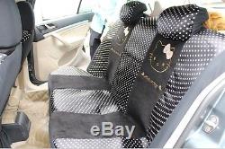 18 PCs Hello Kitty Universal Black Car Seat Covers Pillows Steering Wheel Cover