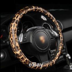 1PCS Leopard Print Leather Steering Wheel Cover 15 Size #23433