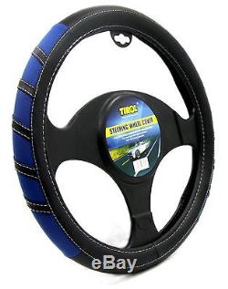 1Piece T22297 Black/Blue Steering Wheel Cover PVC Universal Fit for Auto Car SUV