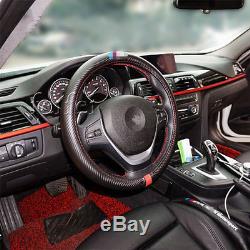 1x M Power Black Carbon Fiber Luxury Car Steering Wheel Cover For BMW M3 M5 M6