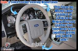 2008-2009 Ford F250 F350 F450 F550 Lariat-Leather Wrap Steering Wheel Cover Gray