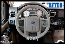 2008-2009 Ford F250 F350 F450 F550 Lariat-Leather Wrap Steering Wheel Cover Gray