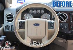 2008-2009 Ford F250 F350 F450 F550 Lariat -Leather Wrap Steering Wheel Cover Tan