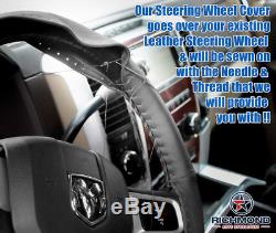2009 2010 2011 2012 Dodge Ram Long Horn -Leather Wrap Steering Wheel Cover Black