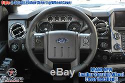 2009-2010 Ford F250 F350 F450 Lariat FX4 FX2-Leather Steering Wheel Cover, Black
