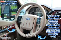 2009 2010 Ford F250 F350 Lariat-Tan Leather Steering Wheel Cover -2-Stitch Style