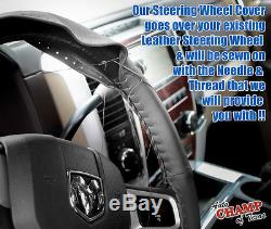 2009-2012 Dodge Ram 1500 2500 3500 -Leather Wrap Steering Wheel Cover, Black