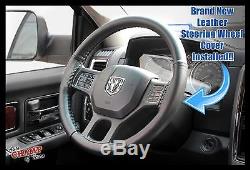 2009-2012 Dodge Ram 1500 2500 3500 -Leather Wrap Steering Wheel Cover, Black