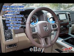 2009-2012 Dodge Ram 1500 2500 3500 -Leather Wrap Steering Wheel Cover, Dk Brown