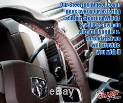 2009-2012 Dodge Ram 1500 2500 3500 -Leather Wrap Steering Wheel Cover, Dk Brown