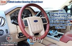 2011-2012 Ford F250 F350 King Ranch-Leather Steering Wheel Cover- 2-Stitch Style